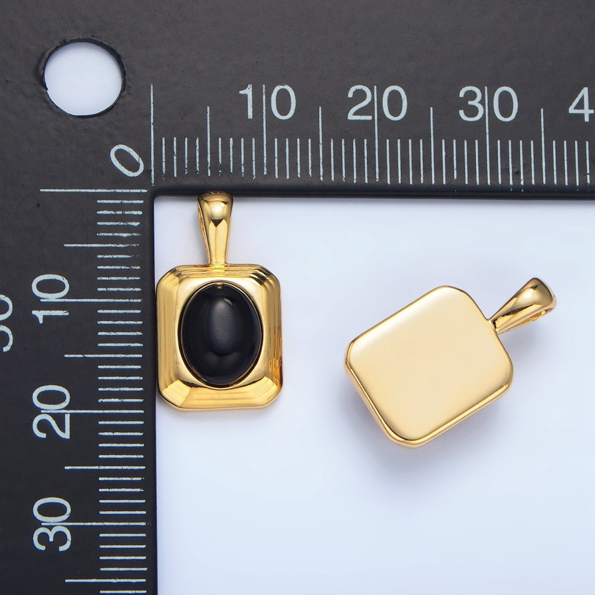 24K Gold plated Onyx Gemstone Cabochon Rectangle Pendant in Gold & Silver | AA979 - DLUXCA