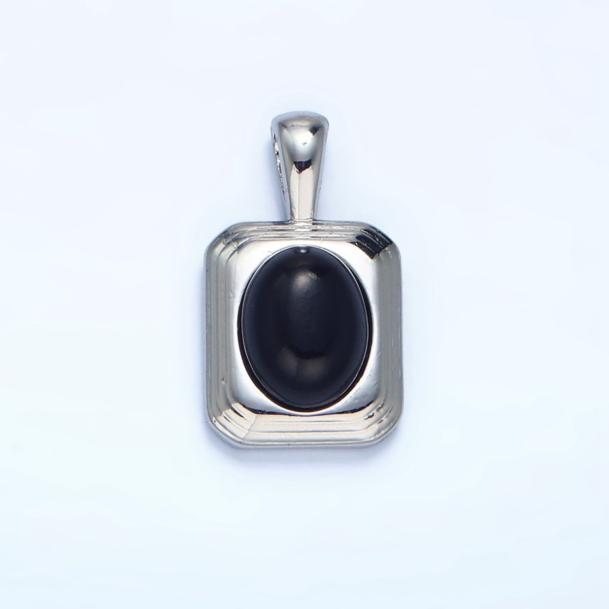 24K Gold plated Onyx Gemstone Cabochon Rectangle Pendant in Gold & Silver | AA979 - DLUXCA