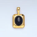 24K Gold plated Onyx Gemstone Cabochon Rectangle Pendant in Gold & Silver | AA979 - DLUXCA