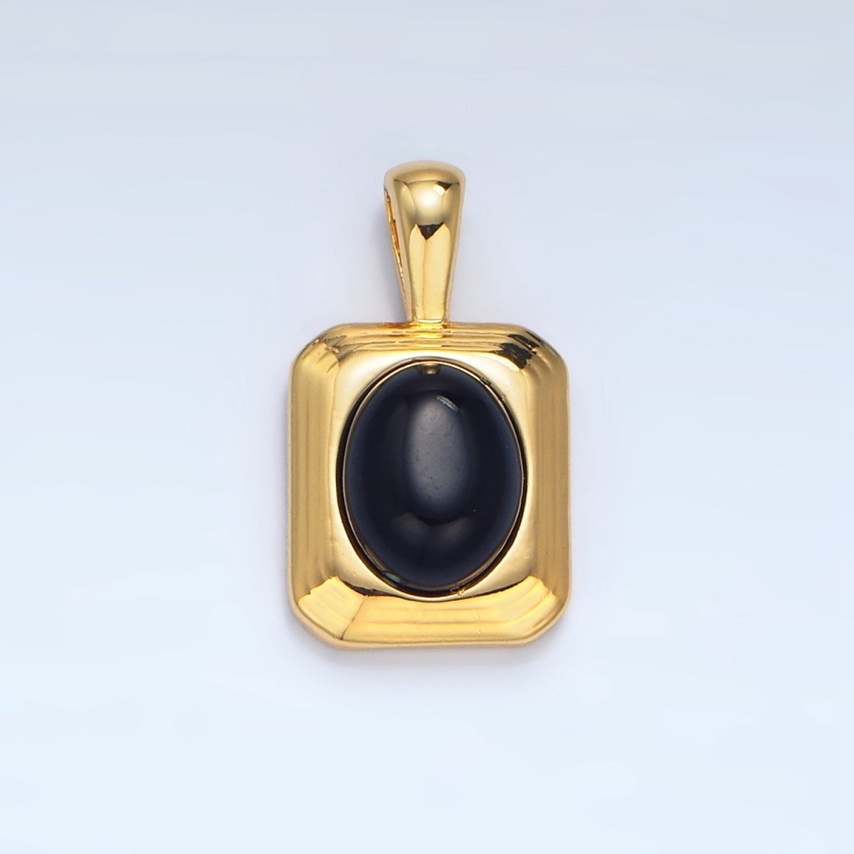24K Gold plated Onyx Gemstone Cabochon Rectangle Pendant in Gold & Silver | AA979 - DLUXCA
