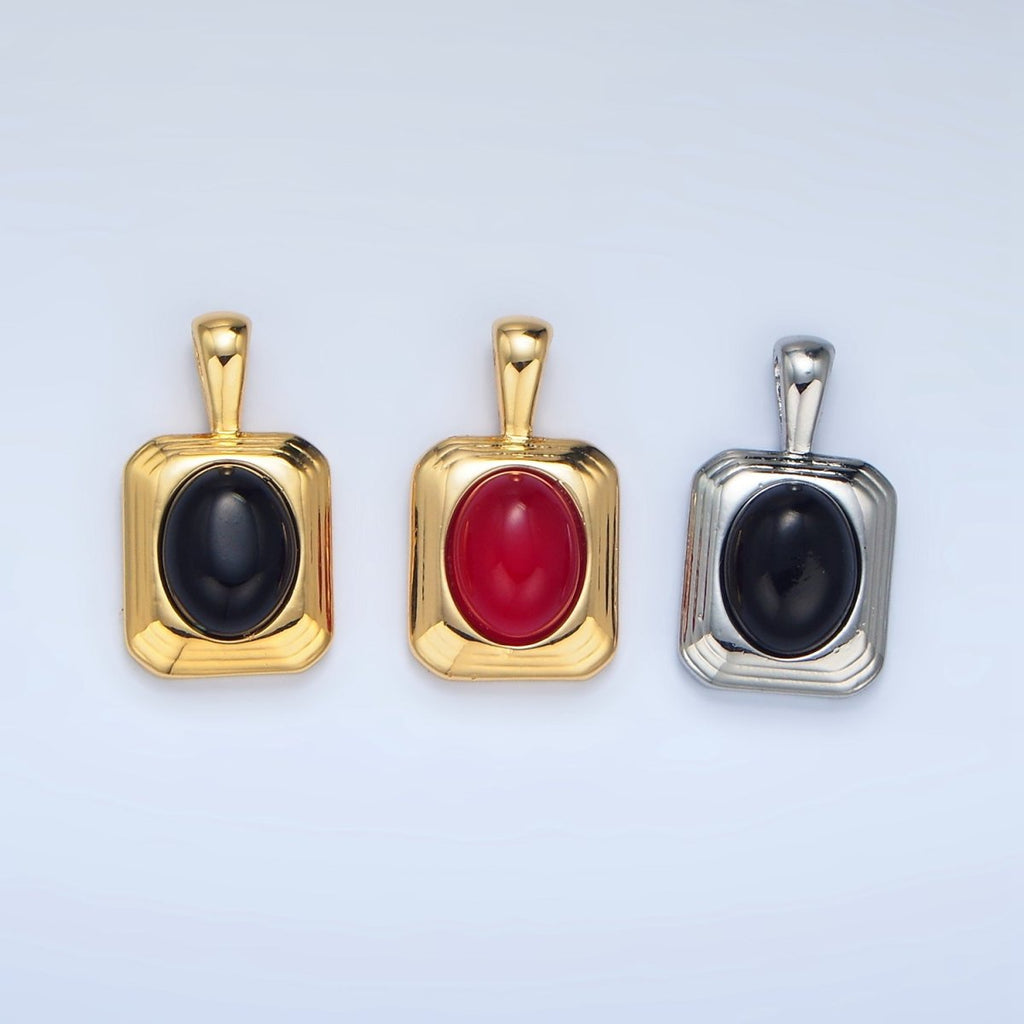 24K Gold plated Onyx Gemstone Cabochon Rectangle Pendant in Gold & Silver | AA979 - DLUXCA