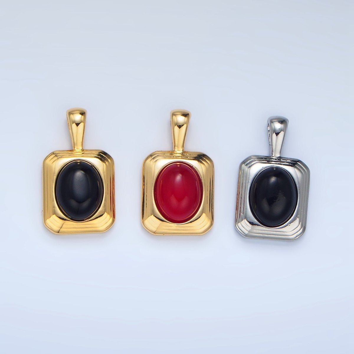 24K Gold plated Onyx Gemstone Cabochon Rectangle Pendant in Gold & Silver | AA979 - DLUXCA