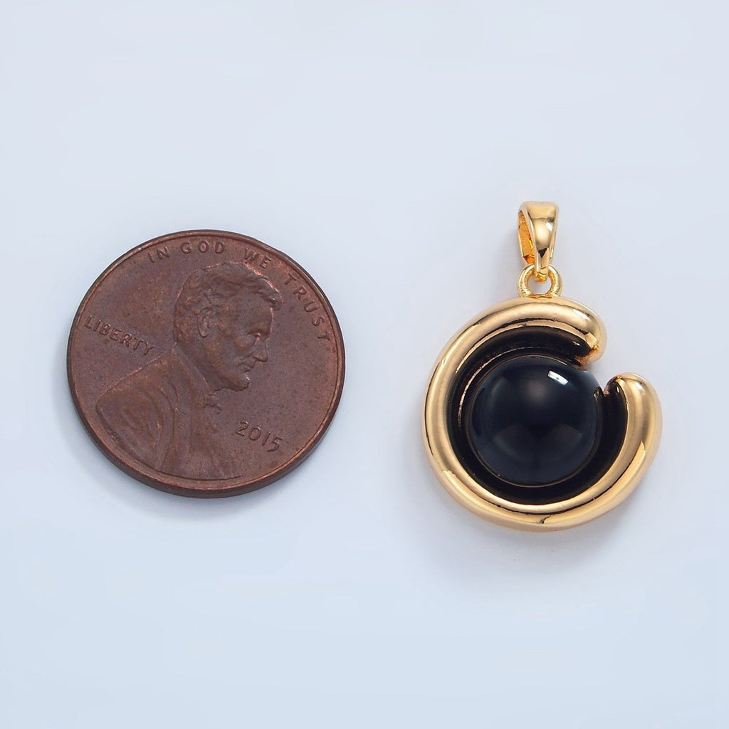 24K Gold plated Onyx Gemstone Curved Molten Pendant in Gold & Silver | AA796