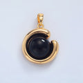 24K Gold plated Onyx Gemstone Curved Molten Pendant in Gold & Silver | AA796