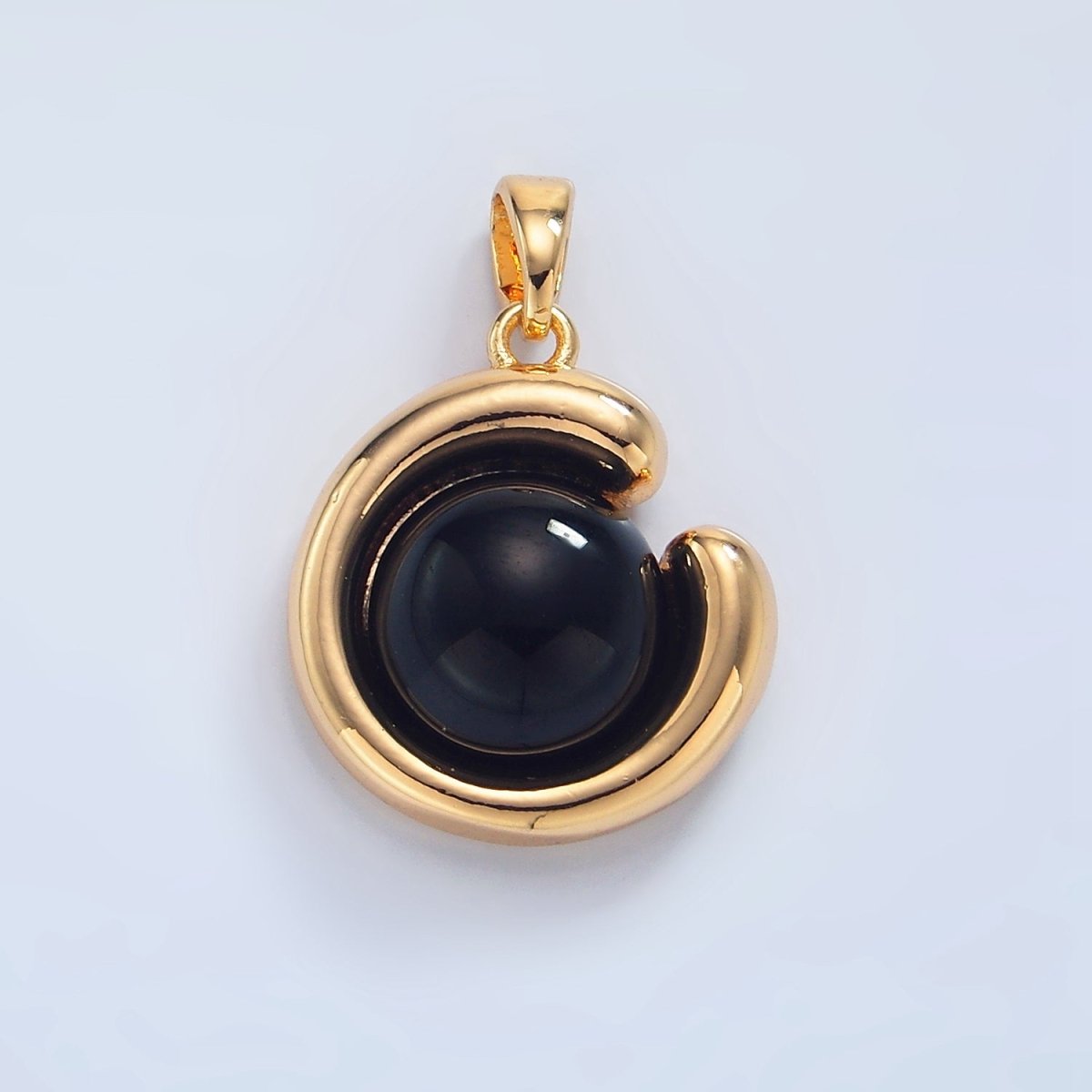 24K Gold plated Onyx Gemstone Curved Molten Pendant in Gold & Silver | AA796