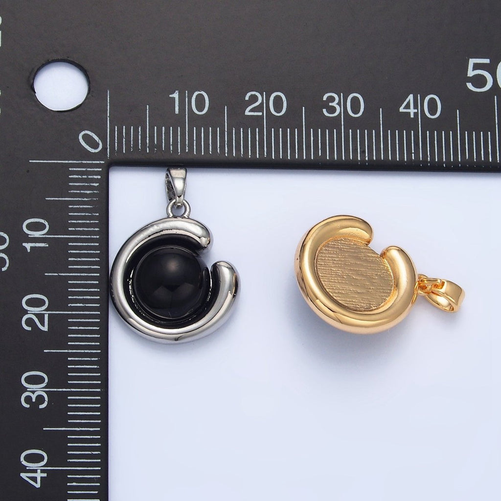 24K Gold plated Onyx Gemstone Curved Molten Pendant in Gold & Silver | AA796