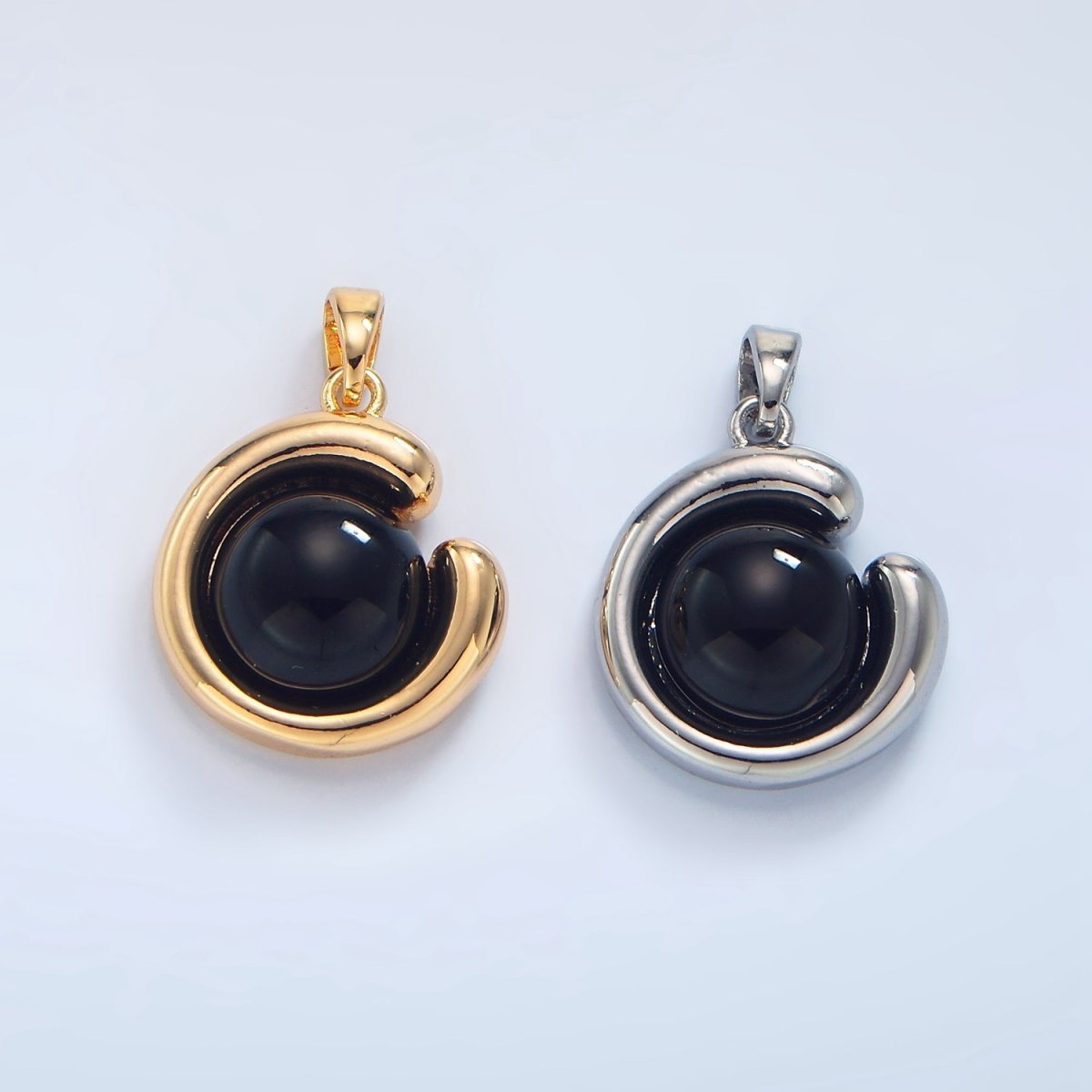 24K Gold plated Onyx Gemstone Curved Molten Pendant in Gold & Silver | AA796