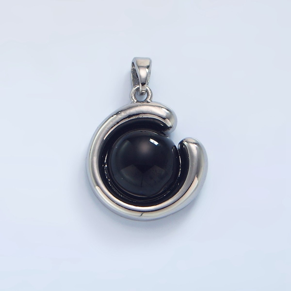 24K Gold plated Onyx Gemstone Curved Molten Pendant in Gold & Silver | AA796