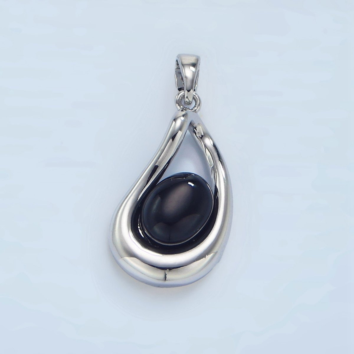 24K Gold plated Onyx Gemstone Molten Curved Pendant in Gold & Silver | AA986