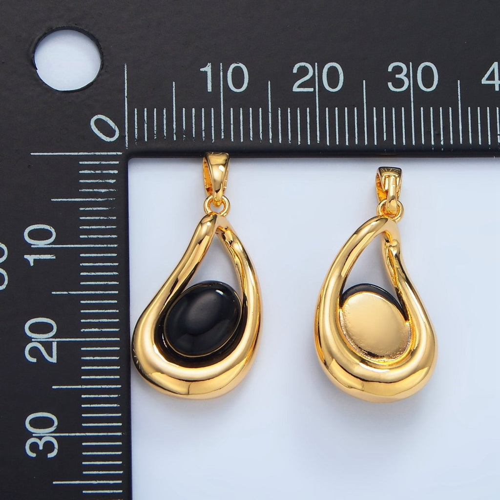 24K Gold plated Onyx Gemstone Molten Curved Pendant in Gold & Silver | AA986