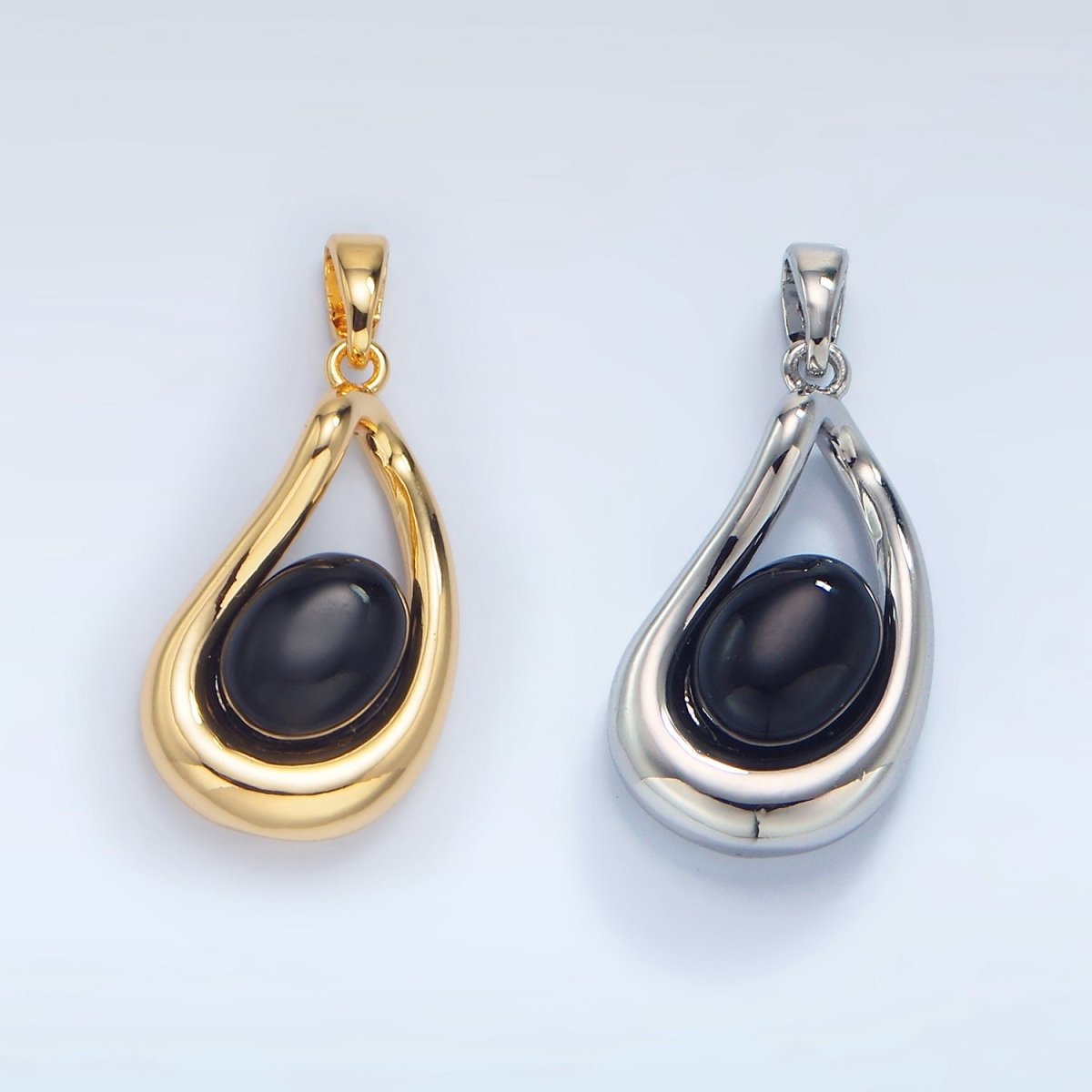 24K Gold plated Onyx Gemstone Molten Curved Pendant in Gold & Silver | AA986