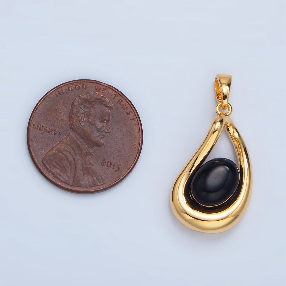 24K Gold plated Onyx Gemstone Molten Curved Pendant in Gold & Silver | AA986