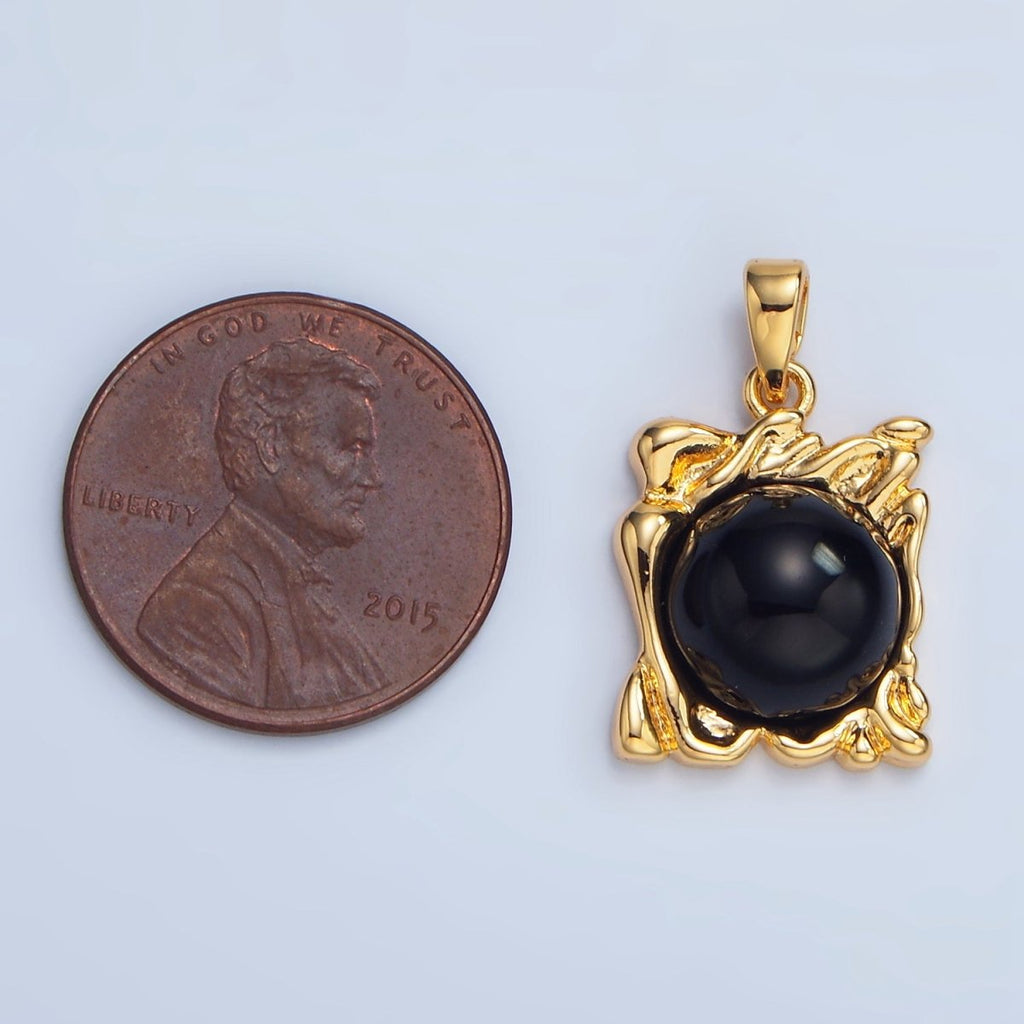 24K Gold plated Onyx Gemstone Molten Drip Square Pendant in Gold & Silver | AA985