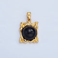 24K Gold plated Onyx Gemstone Molten Drip Square Pendant in Gold & Silver | AA985