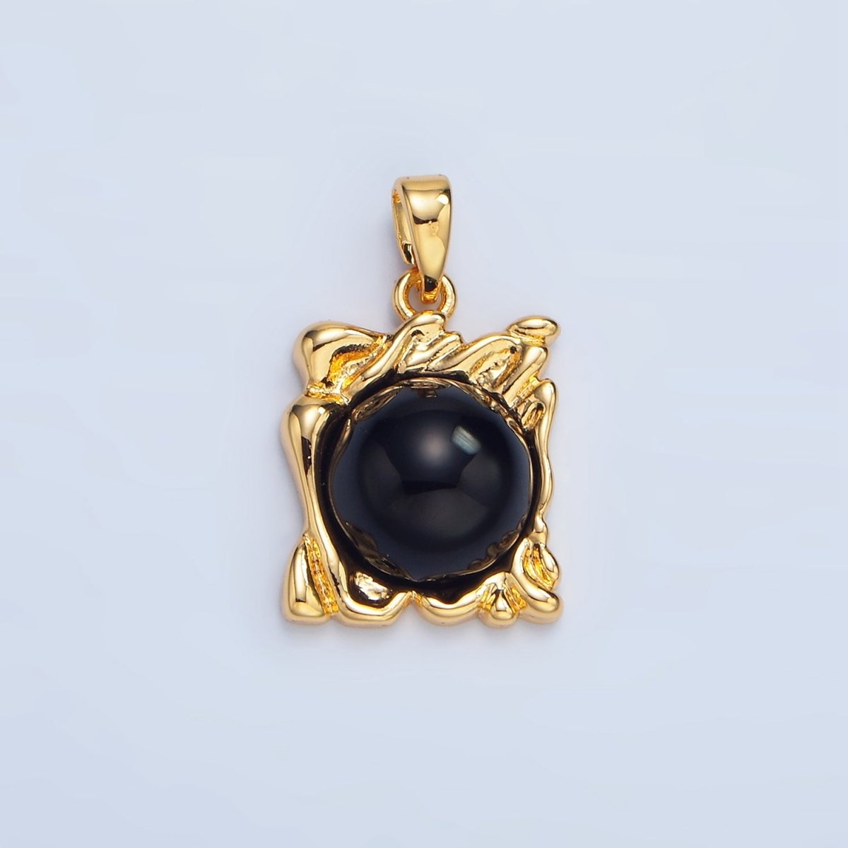 24K Gold plated Onyx Gemstone Molten Drip Square Pendant in Gold & Silver | AA985