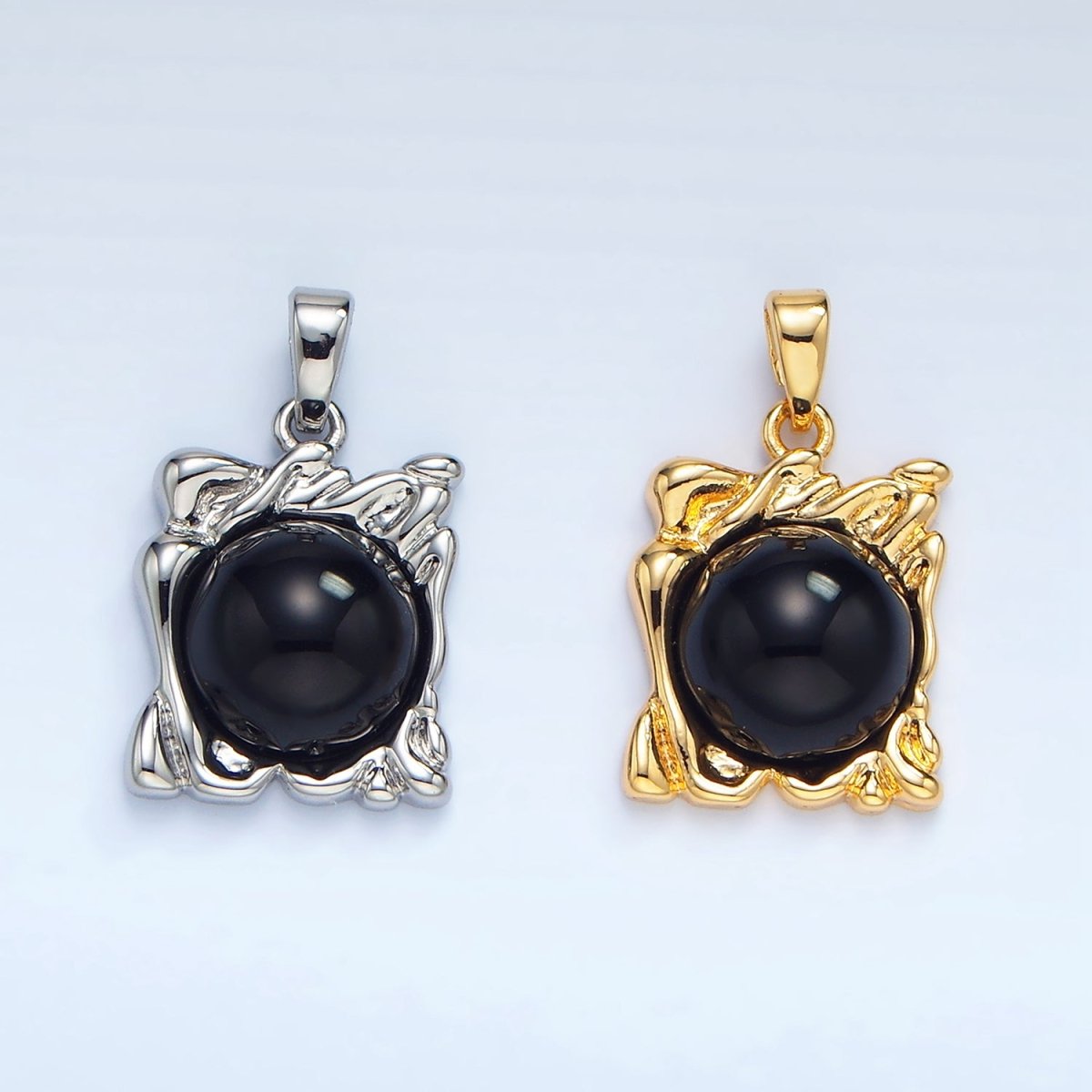 24K Gold plated Onyx Gemstone Molten Drip Square Pendant in Gold & Silver | AA985