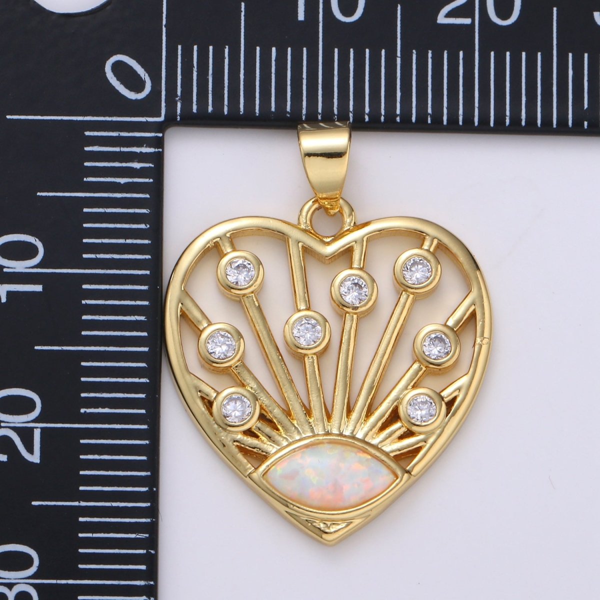 24K Gold plated Opal CZ Heart Pendant Micro Pave Cubic Love Charm J-243 - DLUXCA