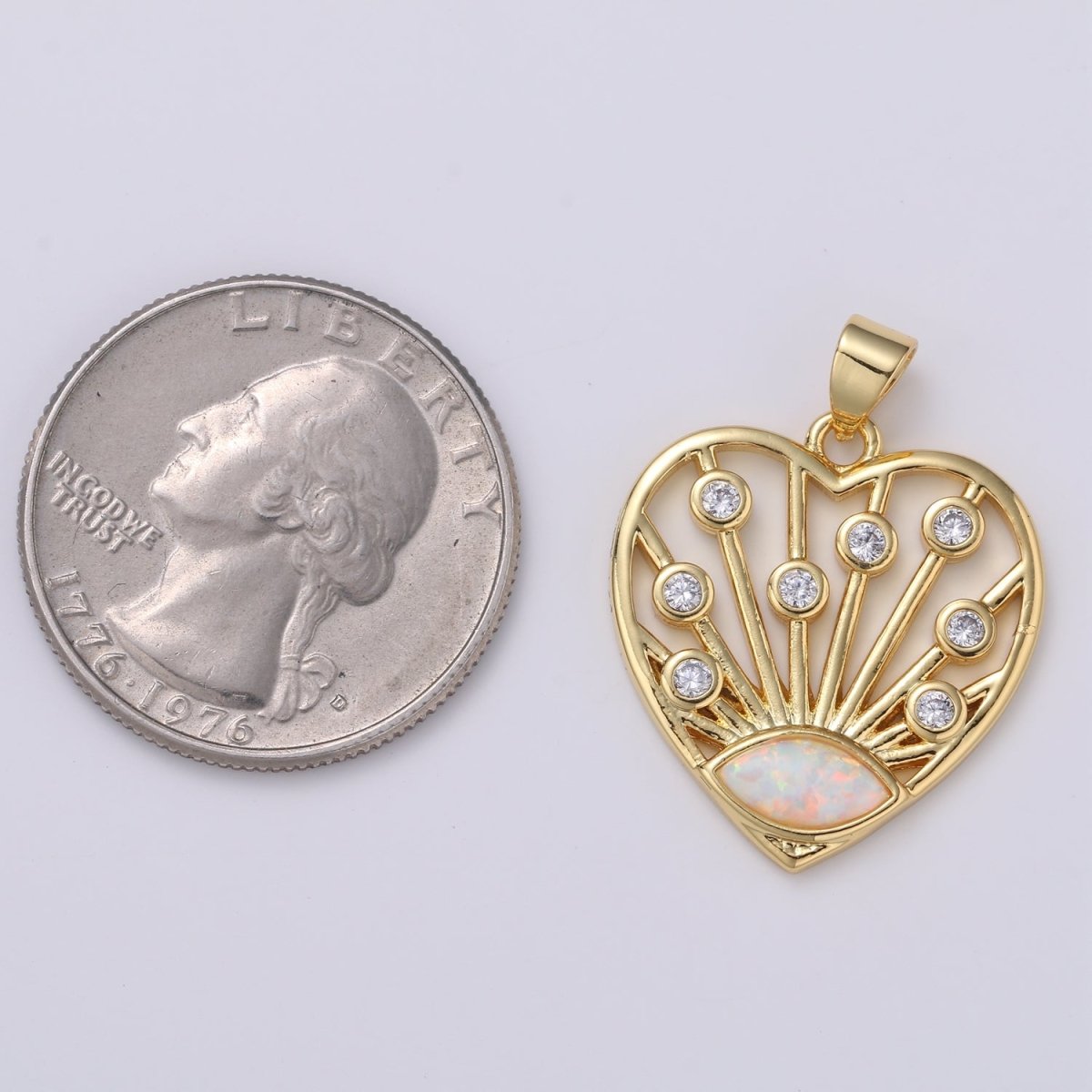24K Gold plated Opal CZ Heart Pendant Micro Pave Cubic Love Charm J-243 - DLUXCA