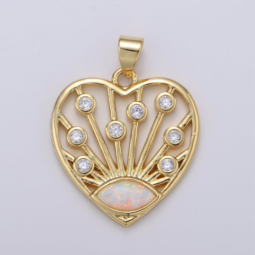24K Gold plated Opal CZ Heart Pendant Micro Pave Cubic Love Charm J-243 - DLUXCA
