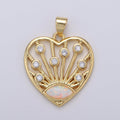 24K Gold plated Opal CZ Heart Pendant Micro Pave Cubic Love Charm J-243 - DLUXCA