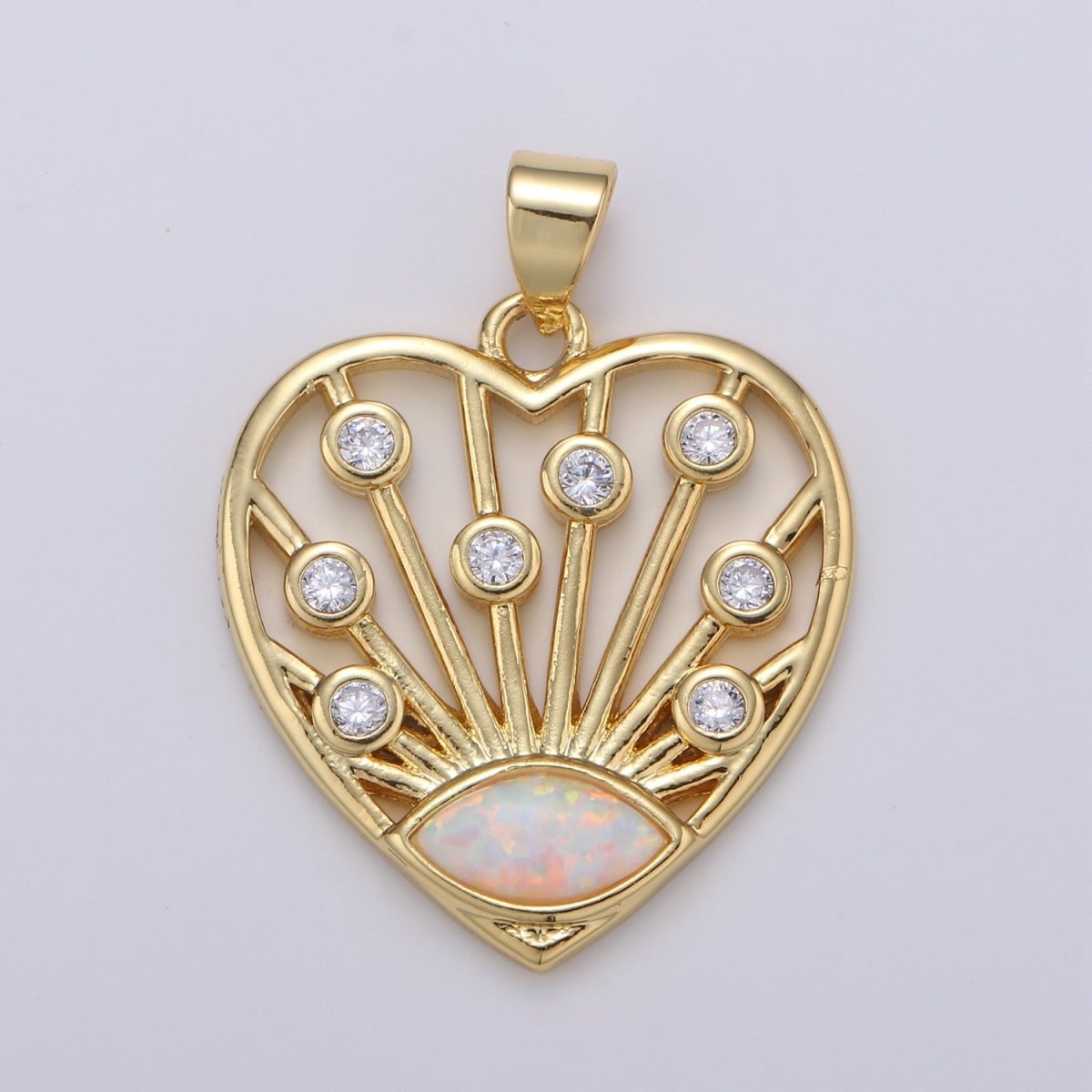 24K Gold plated Opal CZ Heart Pendant Micro Pave Cubic Love Charm J-243 - DLUXCA