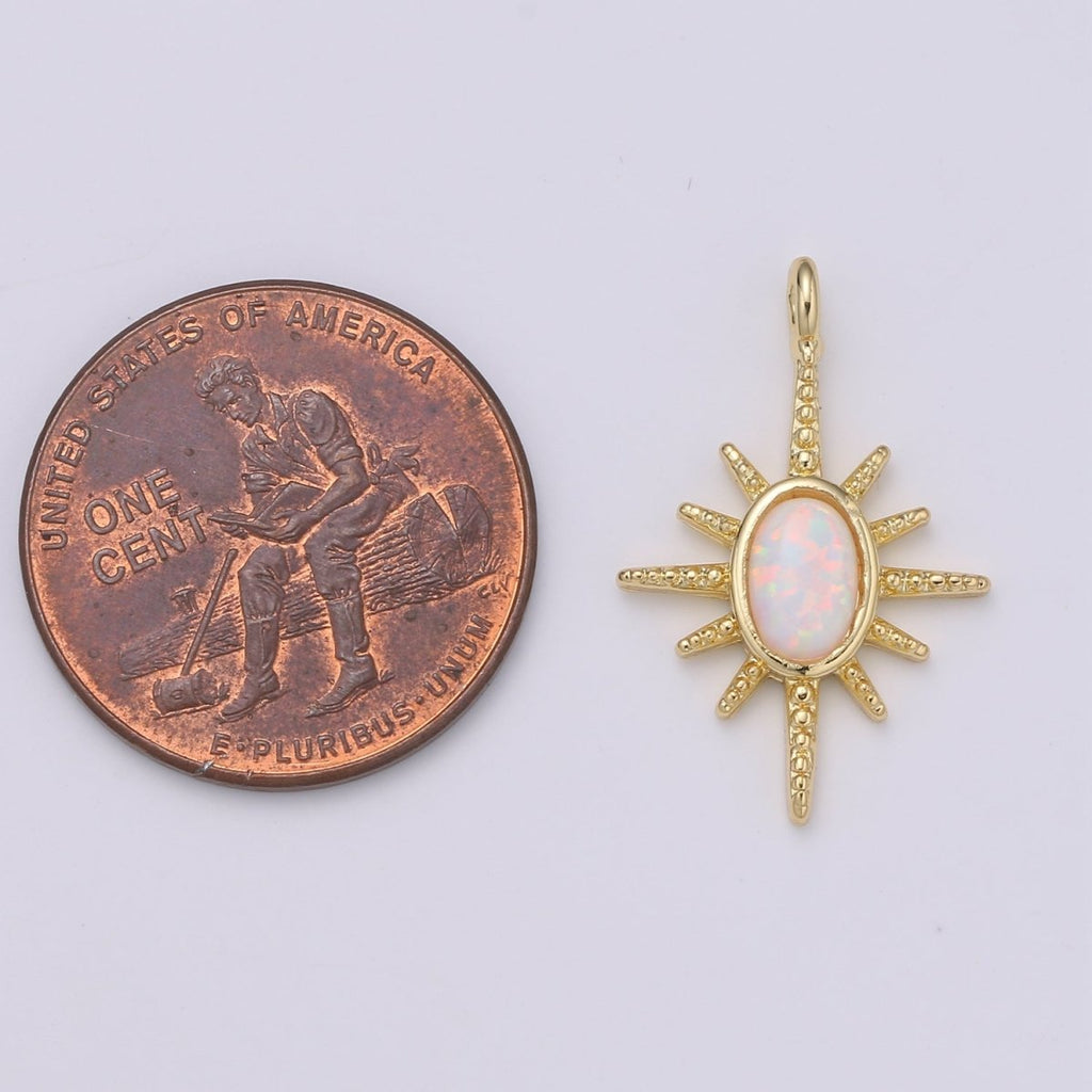 24K Gold plated Opal White Blue Star Pendant Northstar Charme E-027 E-028 - DLUXCA