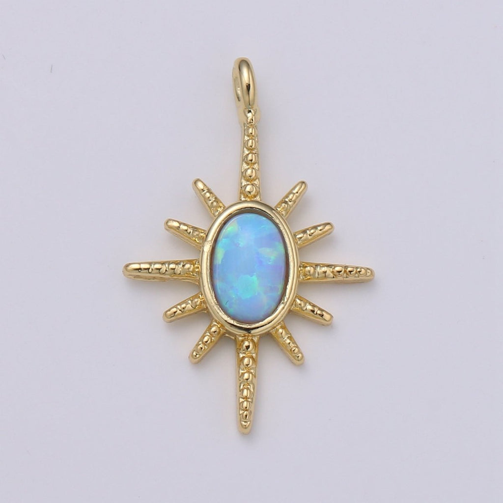 24K Gold plated Opal White Blue Star Pendant Northstar Charme E-027 E-028 - DLUXCA