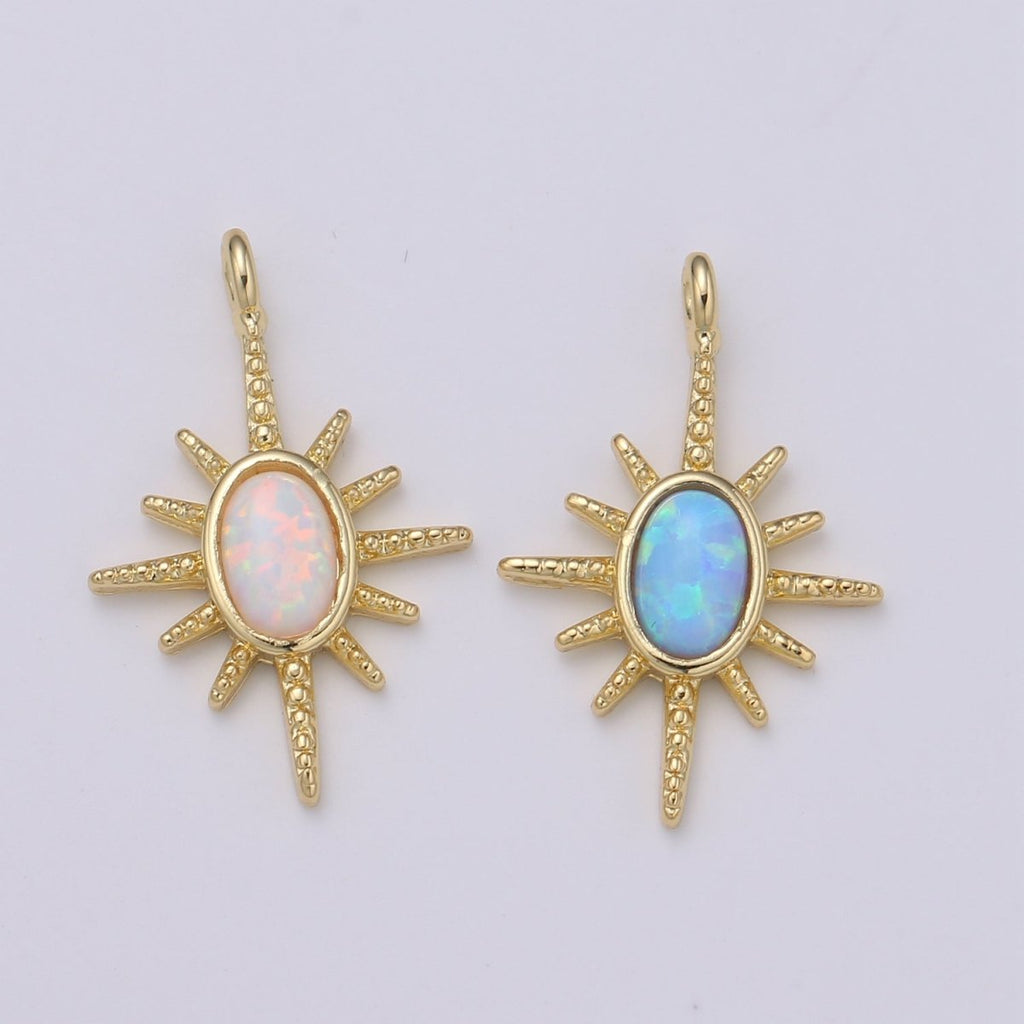 24K Gold plated Opal White Blue Star Pendant Northstar Charme E-027 E-028 - DLUXCA