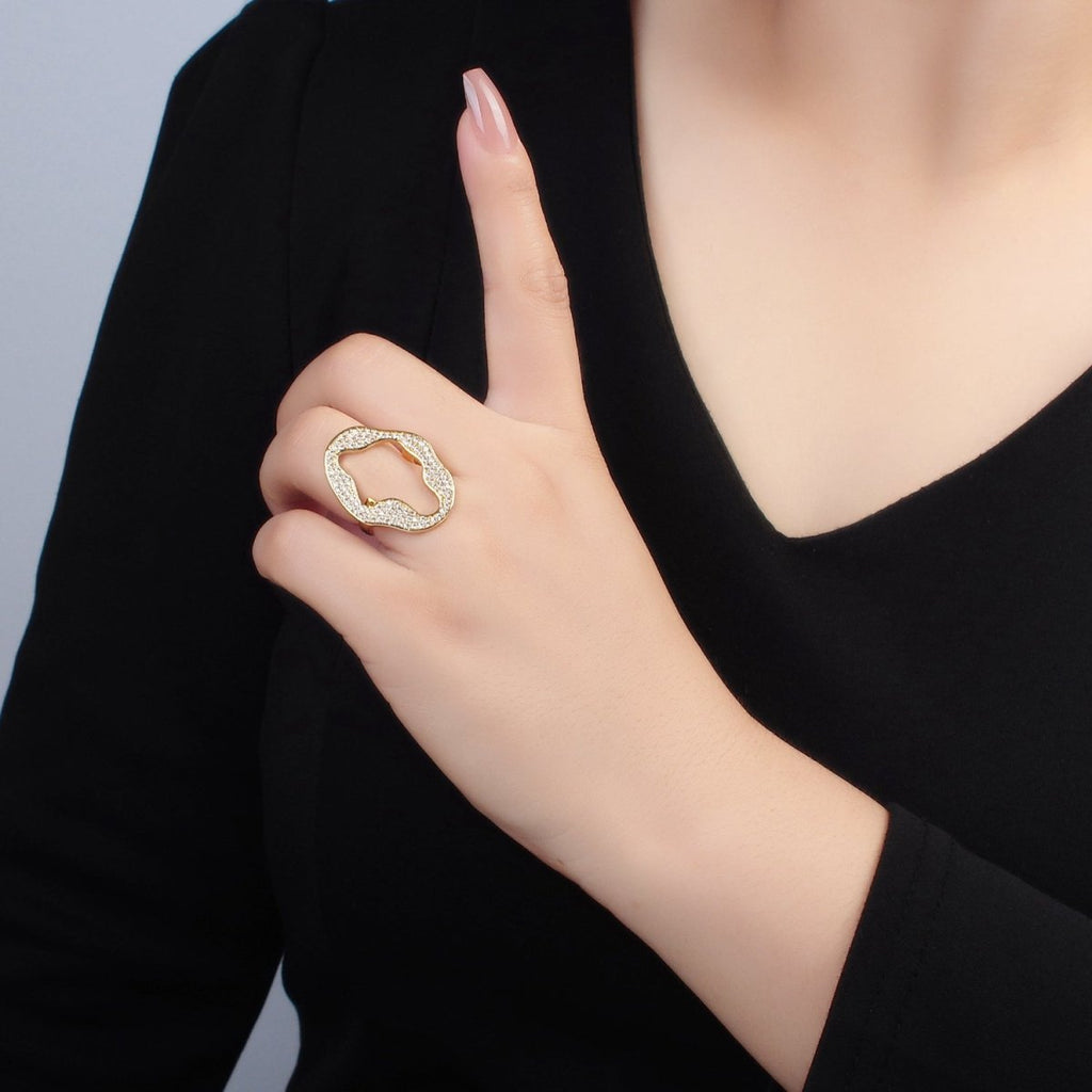 24K Gold plated Open Abstract Micro Paved CZ Ring | U326 - DLUXCA