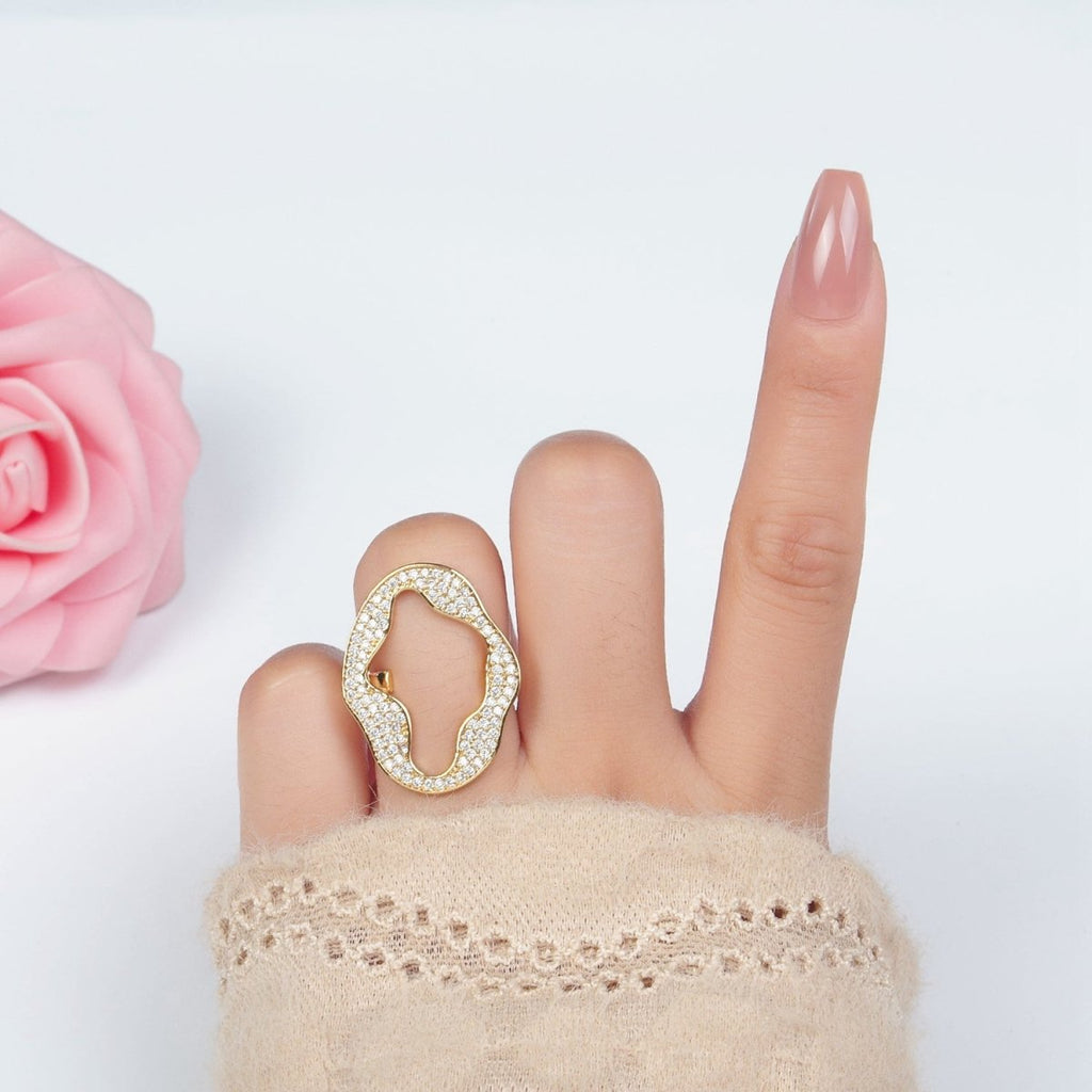 24K Gold plated Open Abstract Micro Paved CZ Ring | U326 - DLUXCA