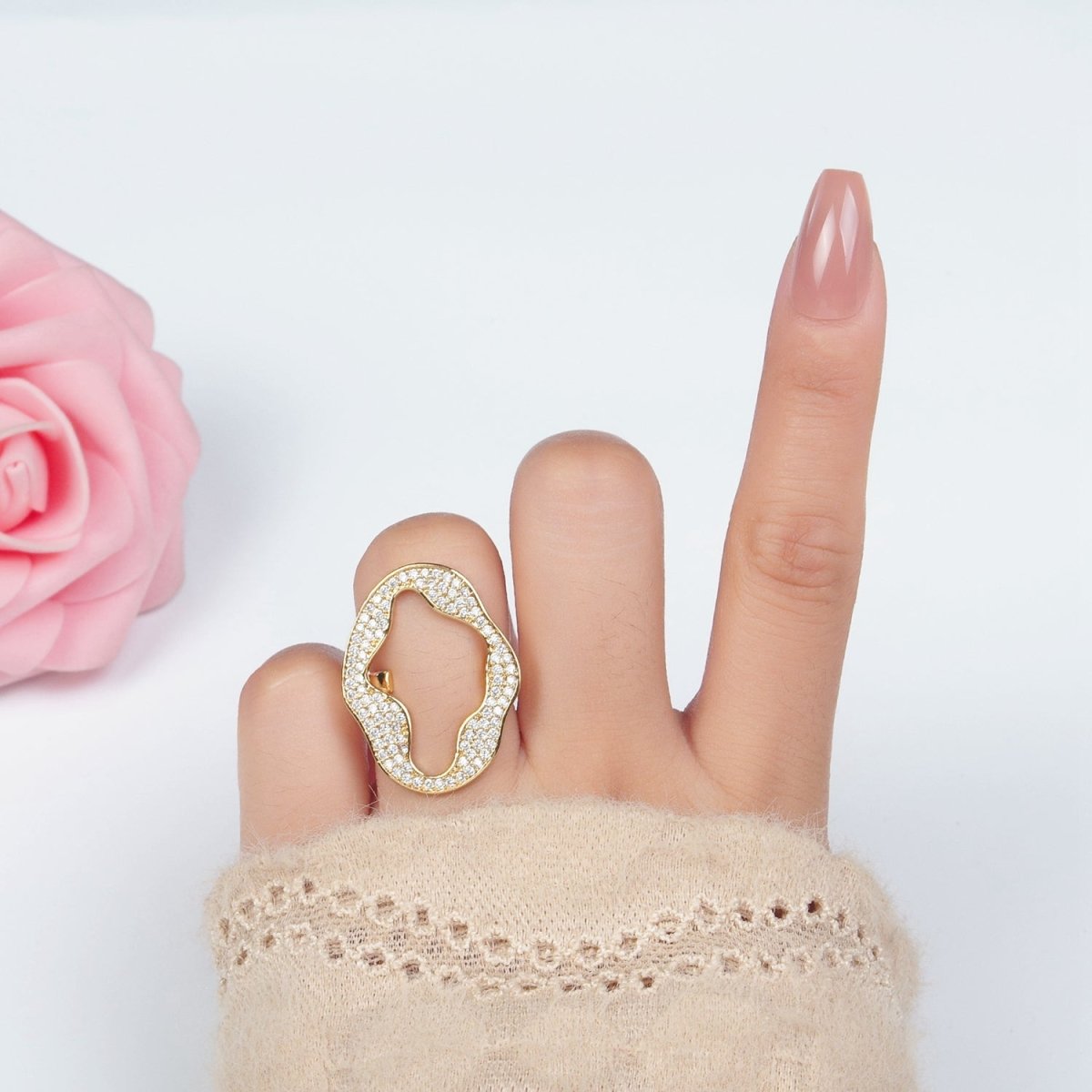 24K Gold plated Open Abstract Micro Paved CZ Ring | U326 - DLUXCA