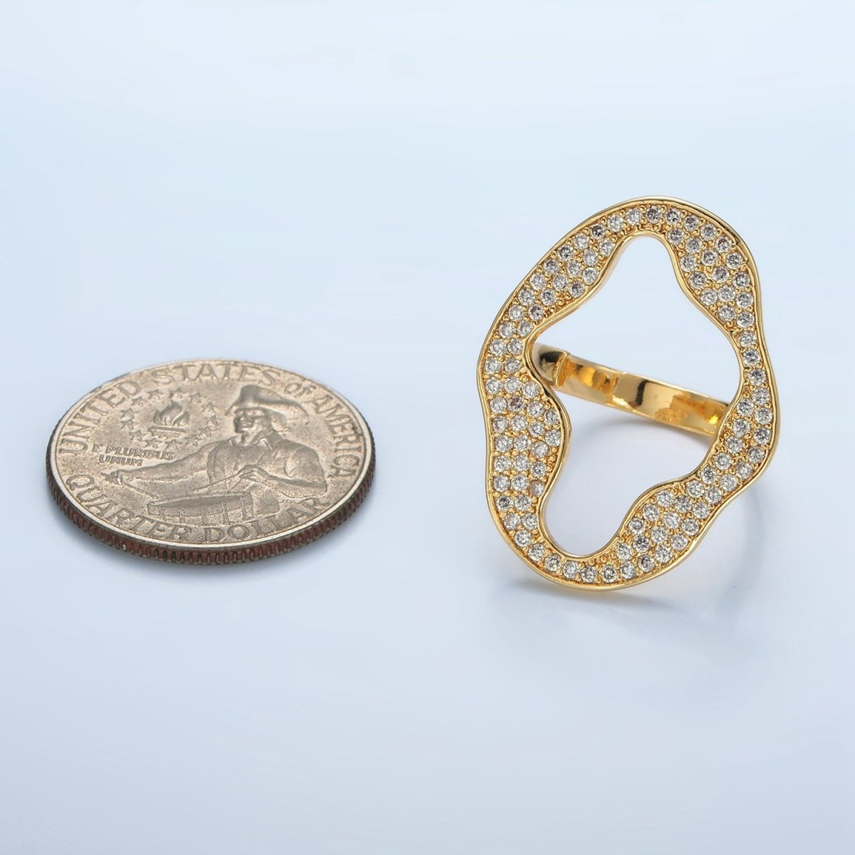 24K Gold plated Open Abstract Micro Paved CZ Ring | U326 - DLUXCA