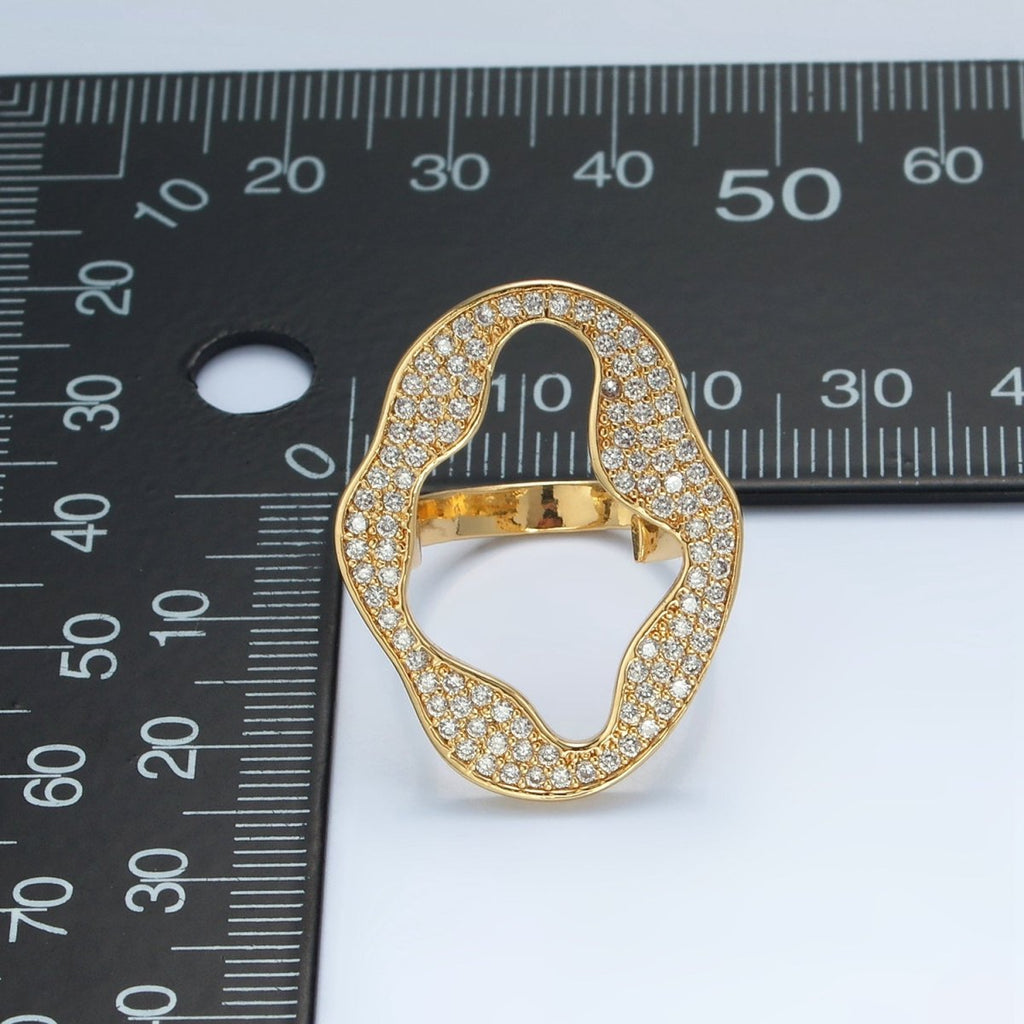 24K Gold plated Open Abstract Micro Paved CZ Ring | U326 - DLUXCA
