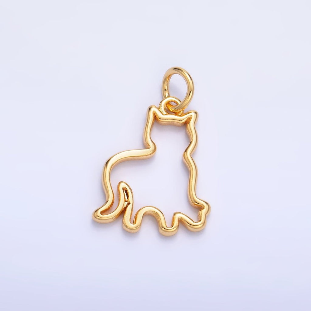 24K Gold plated Open Cat Pet Silhouette Outline Charm in Gold & Silver | W397 - DLUXCA