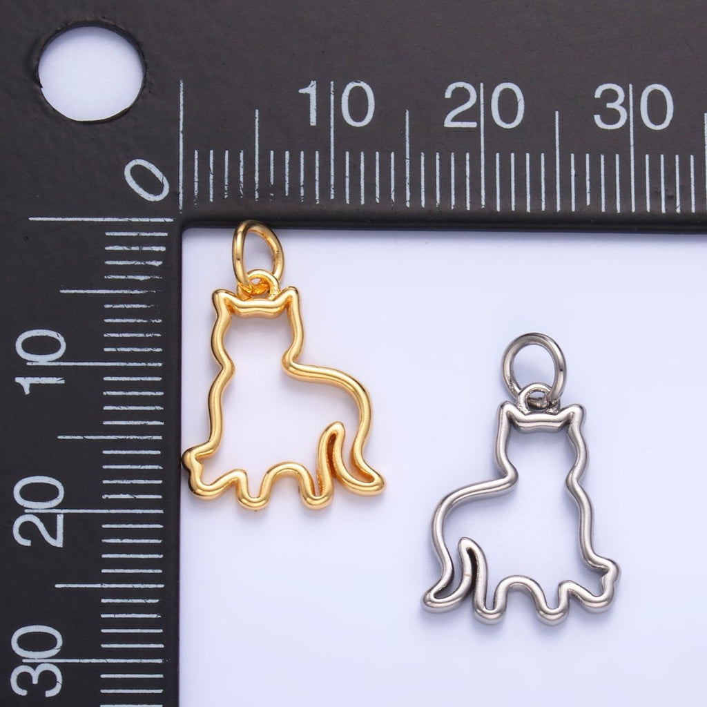 24K Gold plated Open Cat Pet Silhouette Outline Charm in Gold & Silver | W397 - DLUXCA