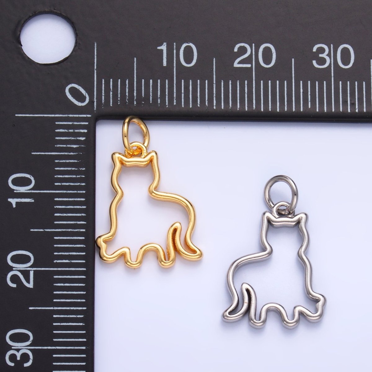 24K Gold plated Open Cat Pet Silhouette Outline Charm in Gold & Silver | W397 - DLUXCA