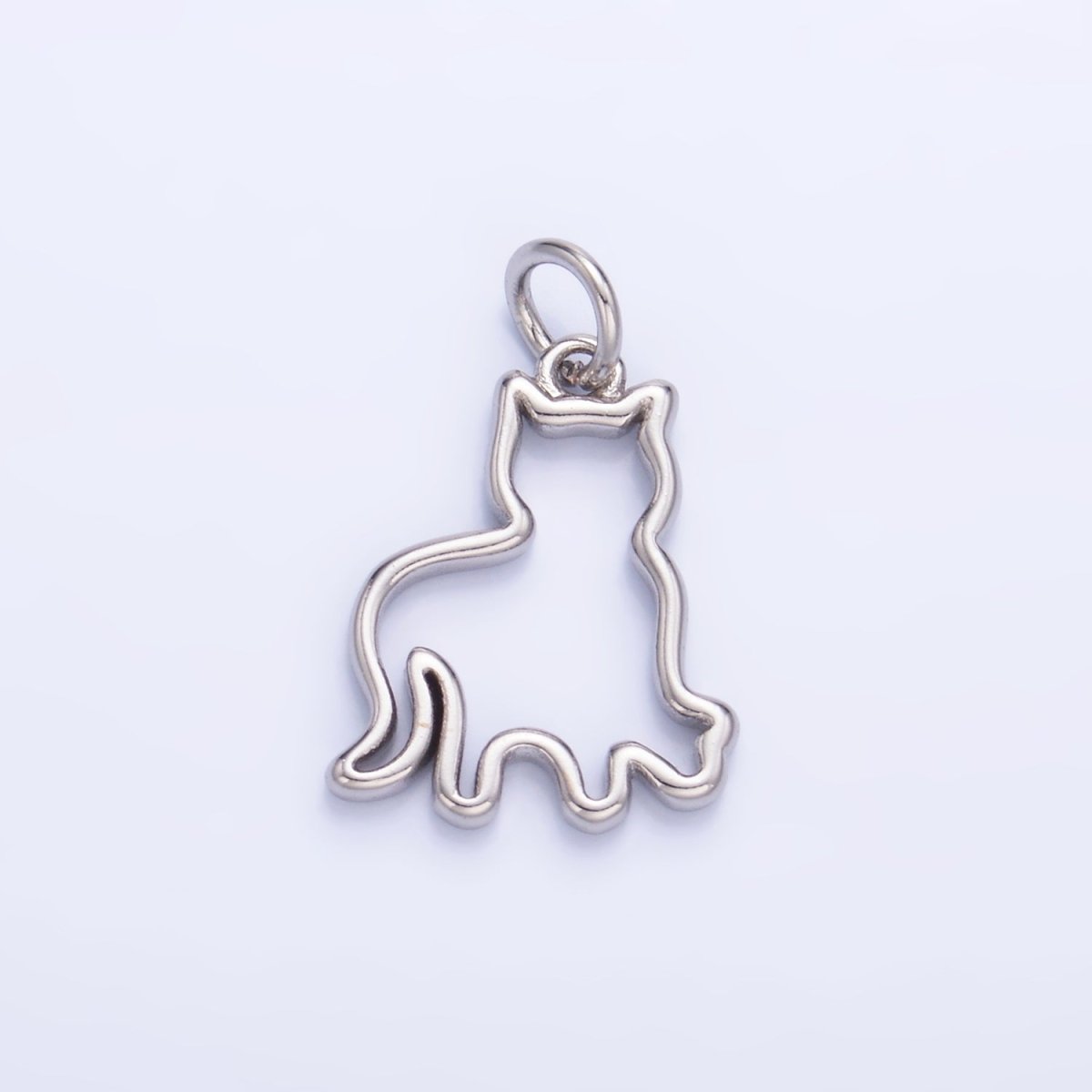 24K Gold plated Open Cat Pet Silhouette Outline Charm in Gold & Silver | W397 - DLUXCA