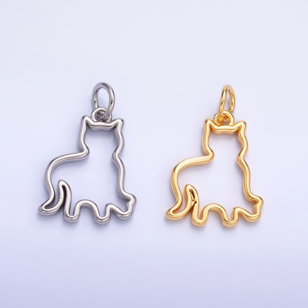 24K Gold plated Open Cat Pet Silhouette Outline Charm in Gold & Silver | W397 - DLUXCA