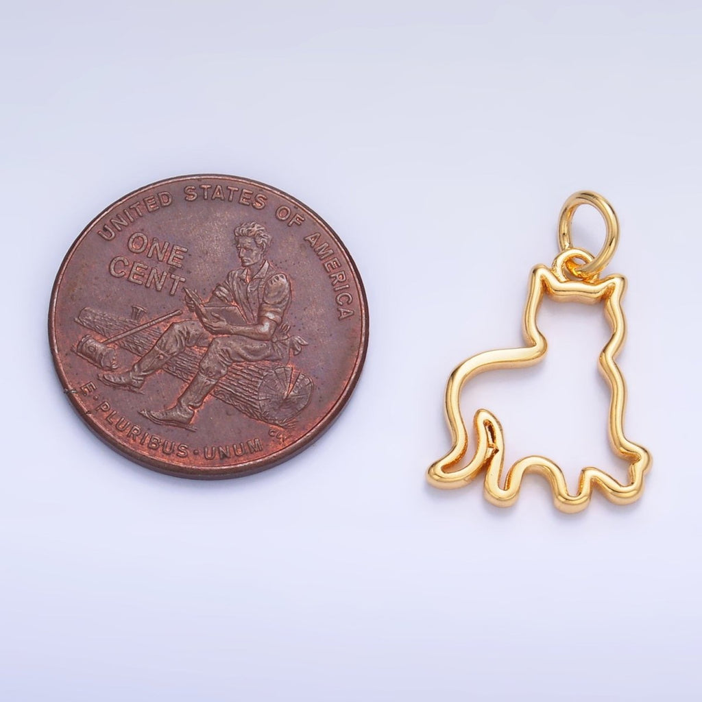 24K Gold plated Open Cat Pet Silhouette Outline Charm in Gold & Silver | W397 - DLUXCA