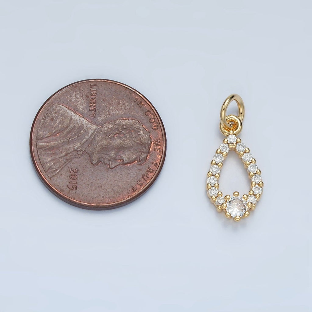 24K Gold plated Open Clear Micro Paved CZ Teardrop Bezel Charm | E684 - DLUXCA