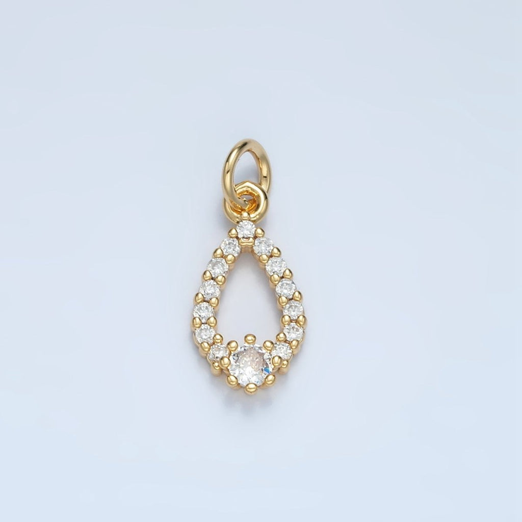 24K Gold plated Open Clear Micro Paved CZ Teardrop Bezel Charm | E684 - DLUXCA