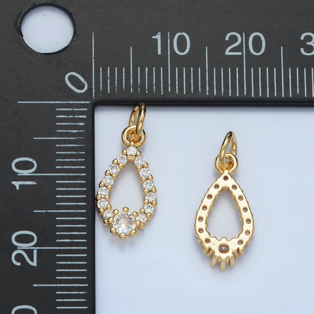 24K Gold plated Open Clear Micro Paved CZ Teardrop Bezel Charm | E684 - DLUXCA