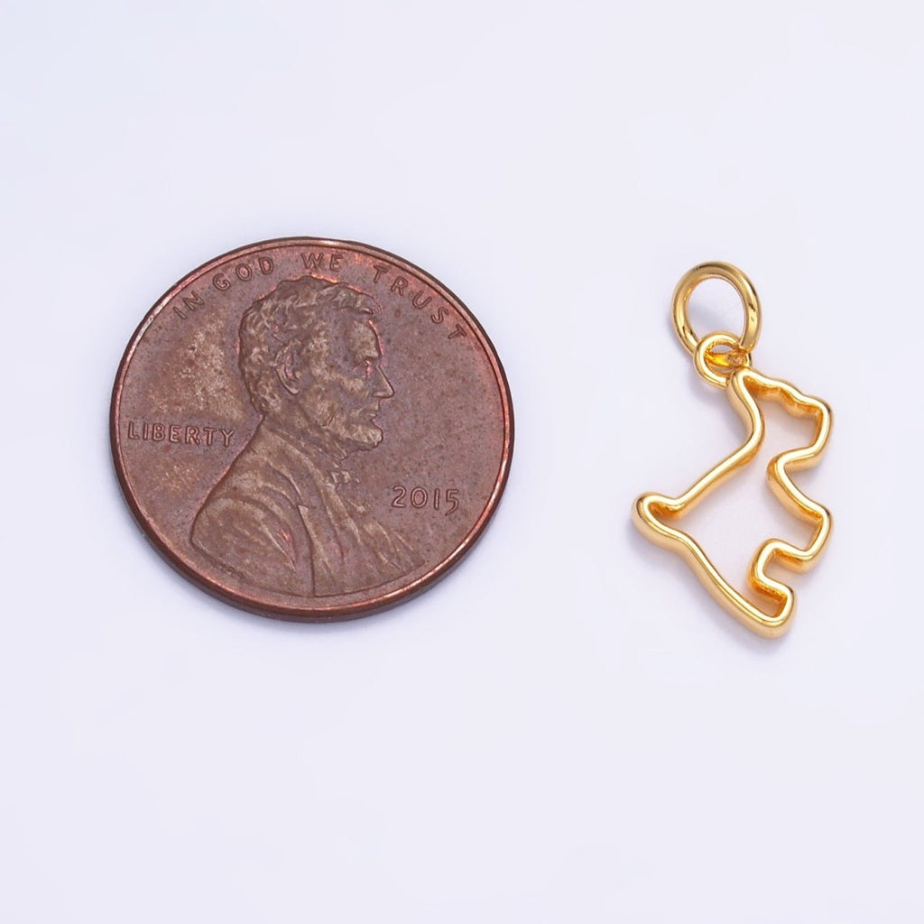 24K Gold plated Open Dog Pet Silhouette Outline Charm in Gold & Silver | W872 