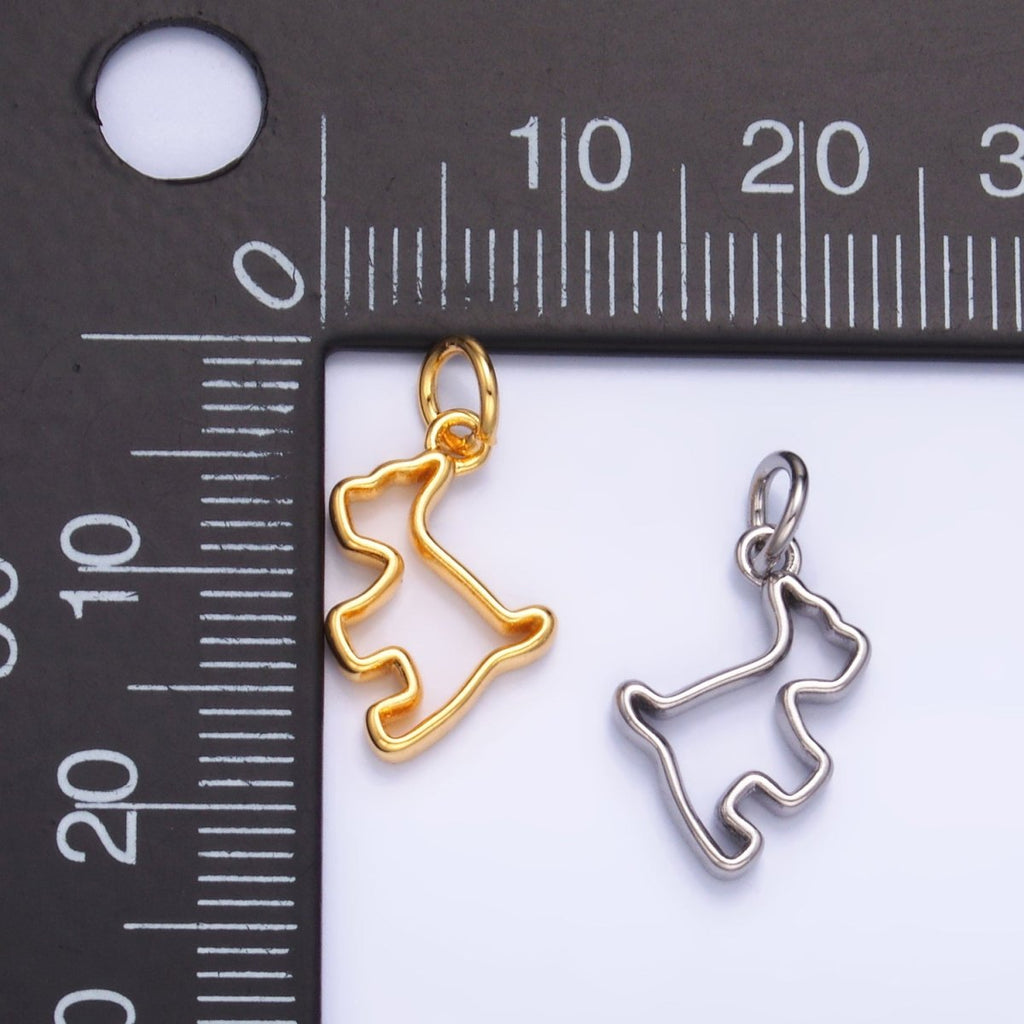 24K Gold plated Open Dog Pet Silhouette Outline Charm in Gold & Silver | W872 