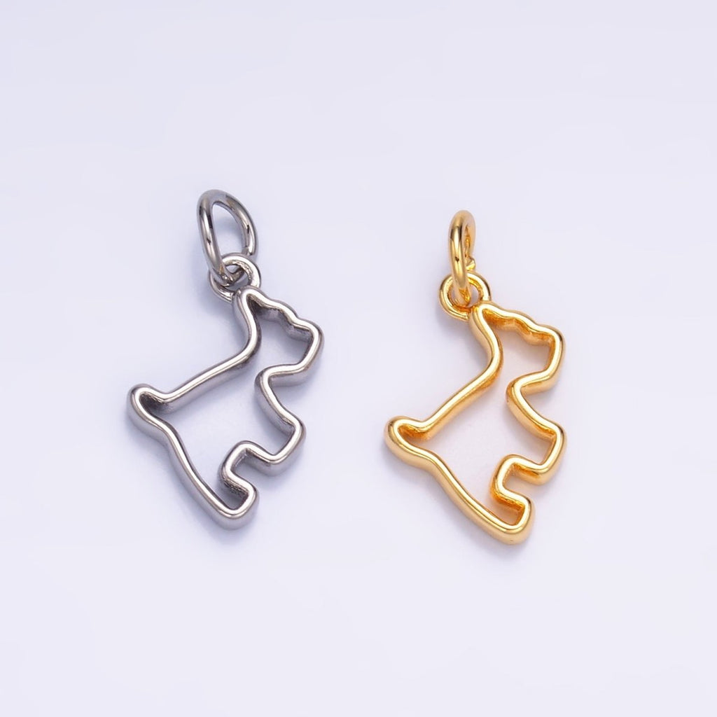24K Gold plated Open Dog Pet Silhouette Outline Charm in Gold & Silver | W872 