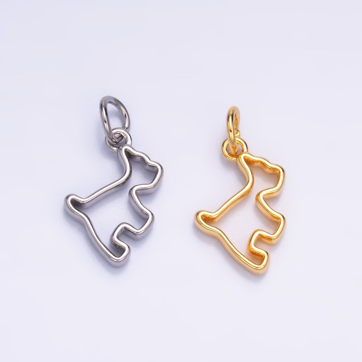 24K Gold plated Open Dog Pet Silhouette Outline Charm in Gold & Silver | W872 