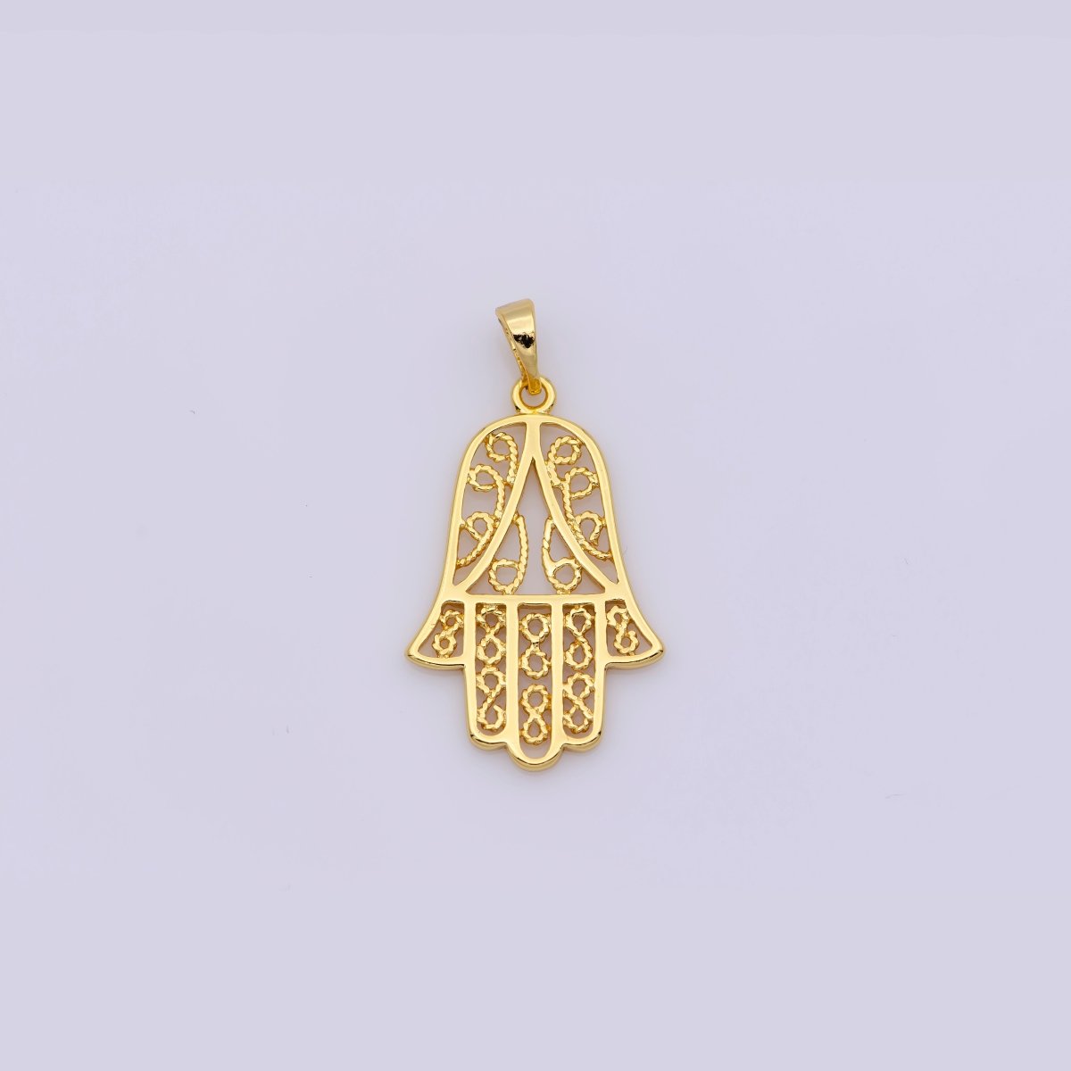 24K Gold plated Open Filigree Hamsa Hand Pendant | I679 - DLUXCA
