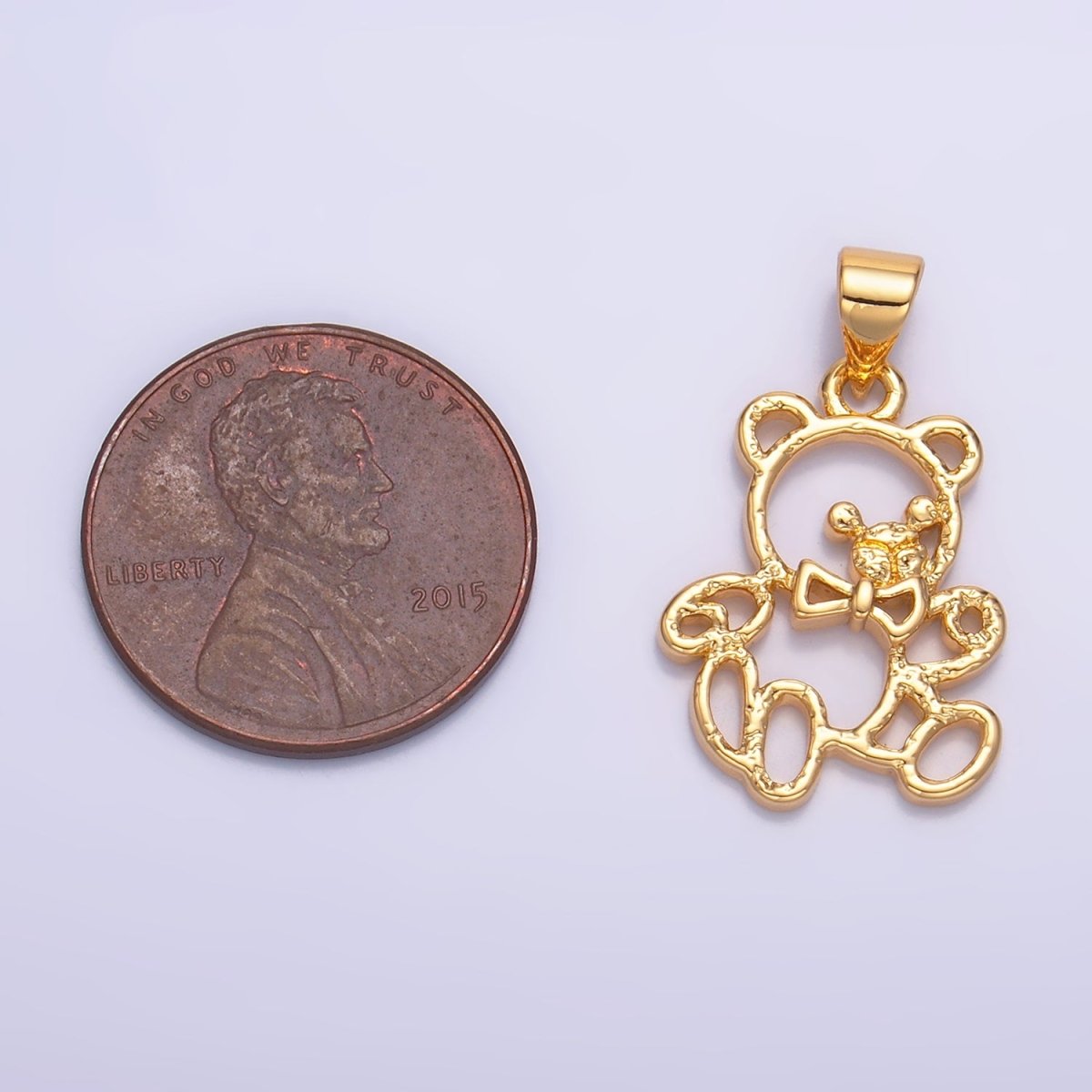 24K Gold plated Open Hammered Teddy Bear Animal Pendant | AA1057 - DLUXCA