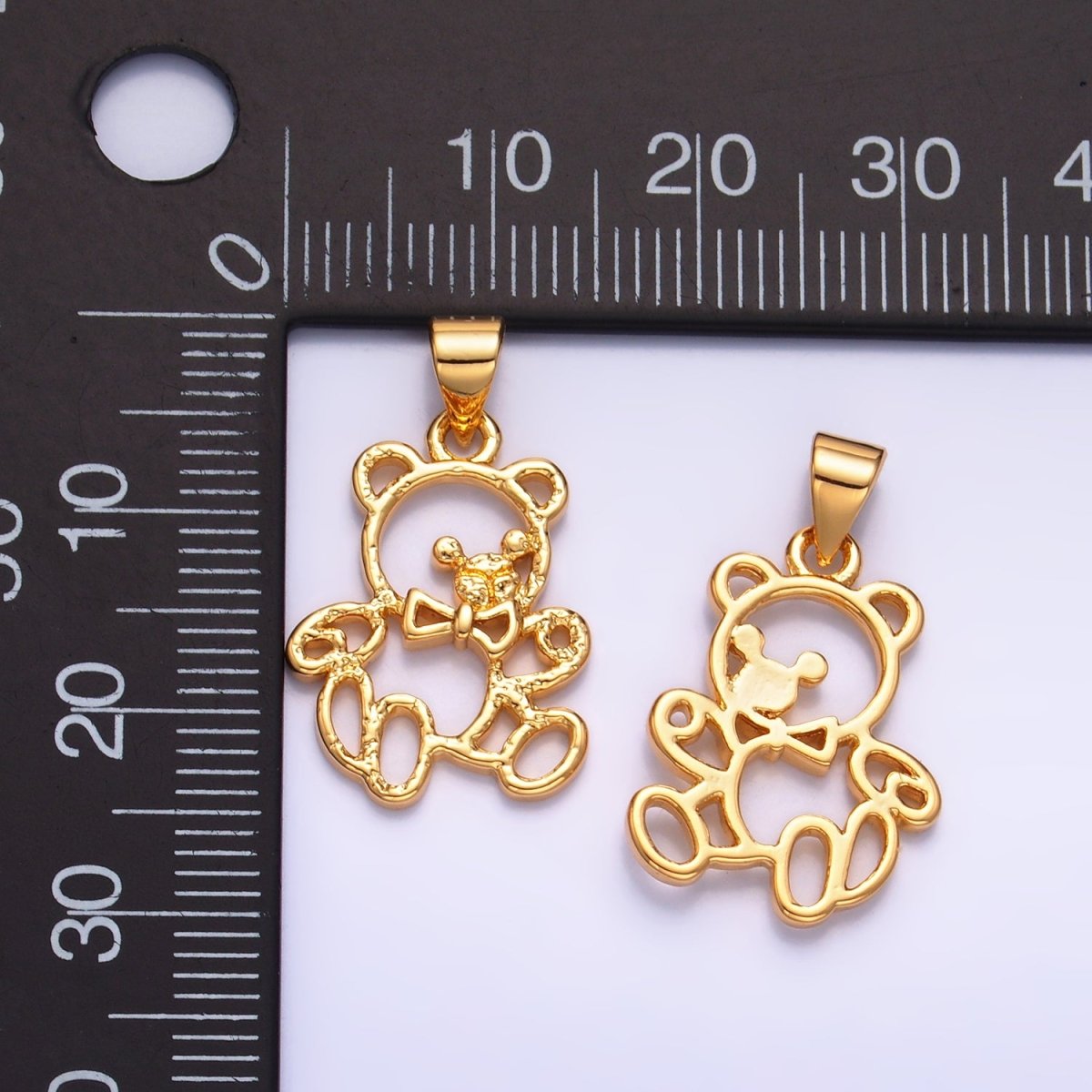 24K Gold plated Open Hammered Teddy Bear Animal Pendant | AA1057 - DLUXCA