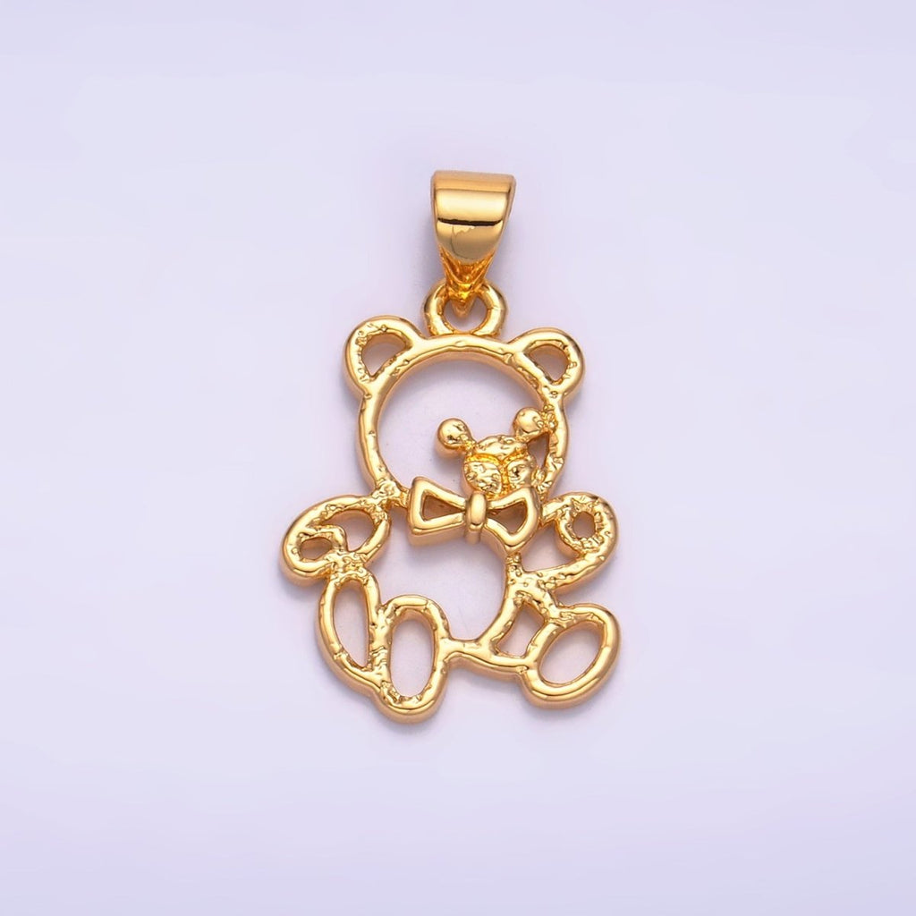 24K Gold plated Open Hammered Teddy Bear Animal Pendant | AA1057 - DLUXCA